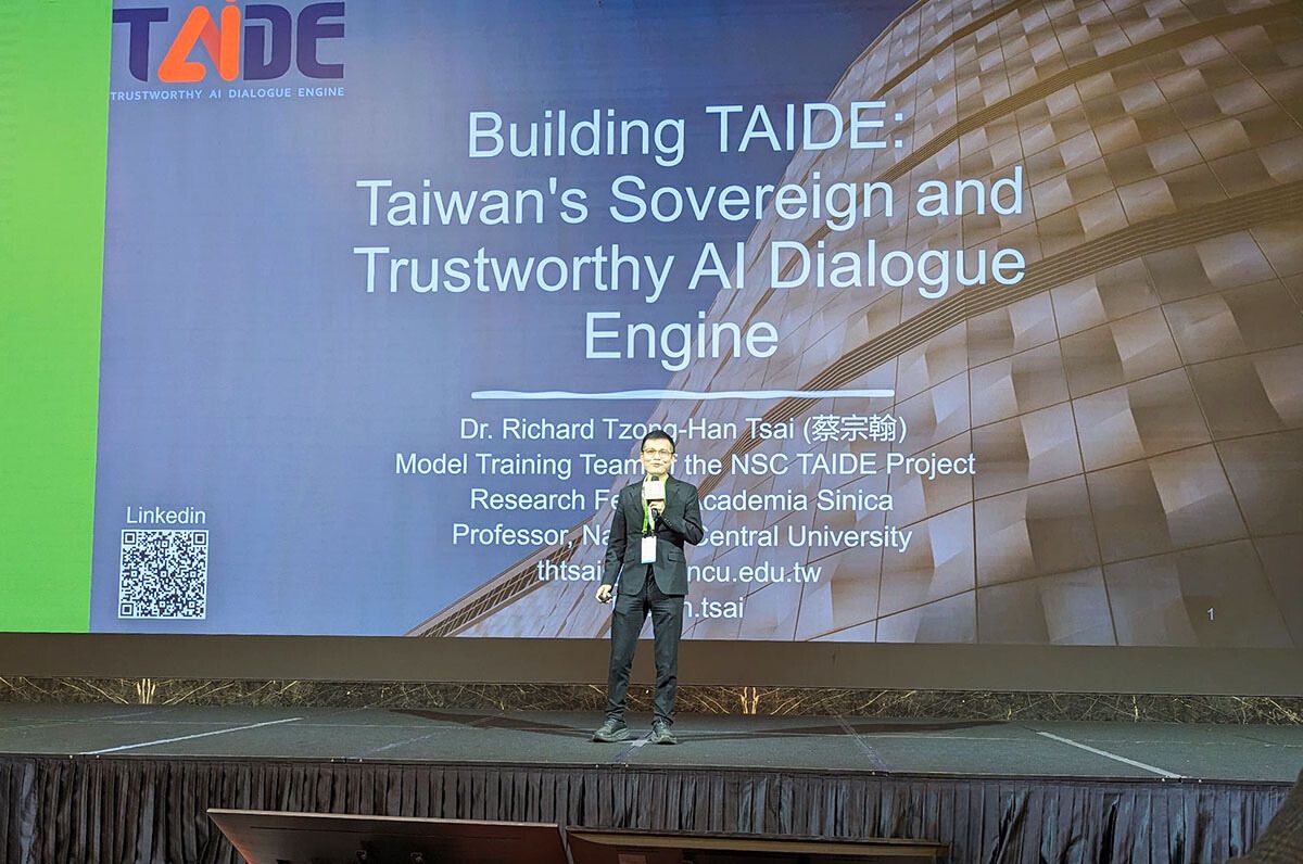 中央大學資工系蔡宗翰教授以「Building TAIDE： Taiwan's Sovereign and Trustworthy AI Dialogue Engine」分享他的專業見解。照片NVIDIA 提供